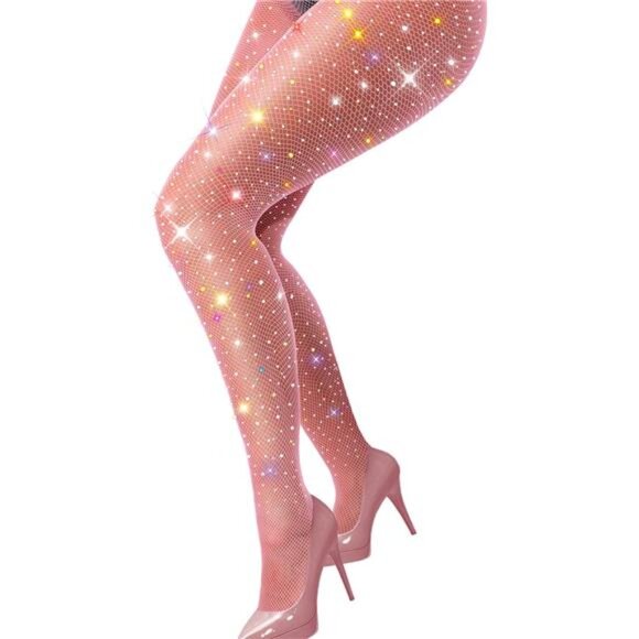 Stockings Rhinestone Fishnet Tights for Women Pink - Picture 1 of 5